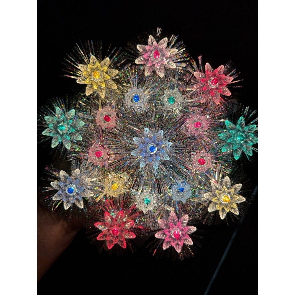 Vintage Lighted Round Tree Topper Tinsel Reflectors Floral Adler Christmas 8"